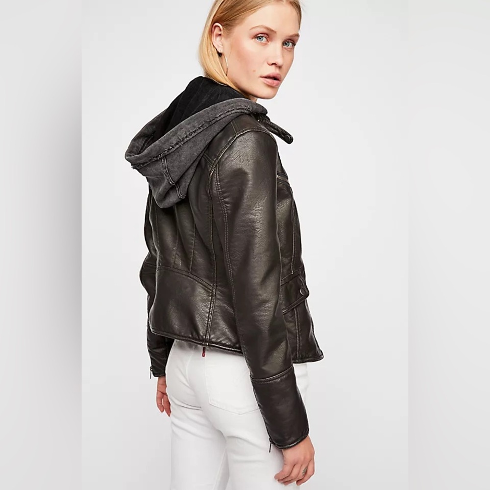 Free People Vegan Leather Monroe Hooded Jacket